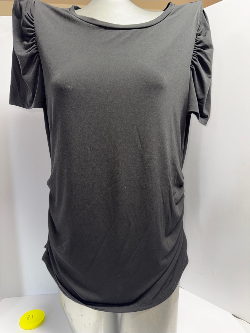 Calvin Klein Charcoal Short Sleeve Ruched Shoulder Tee